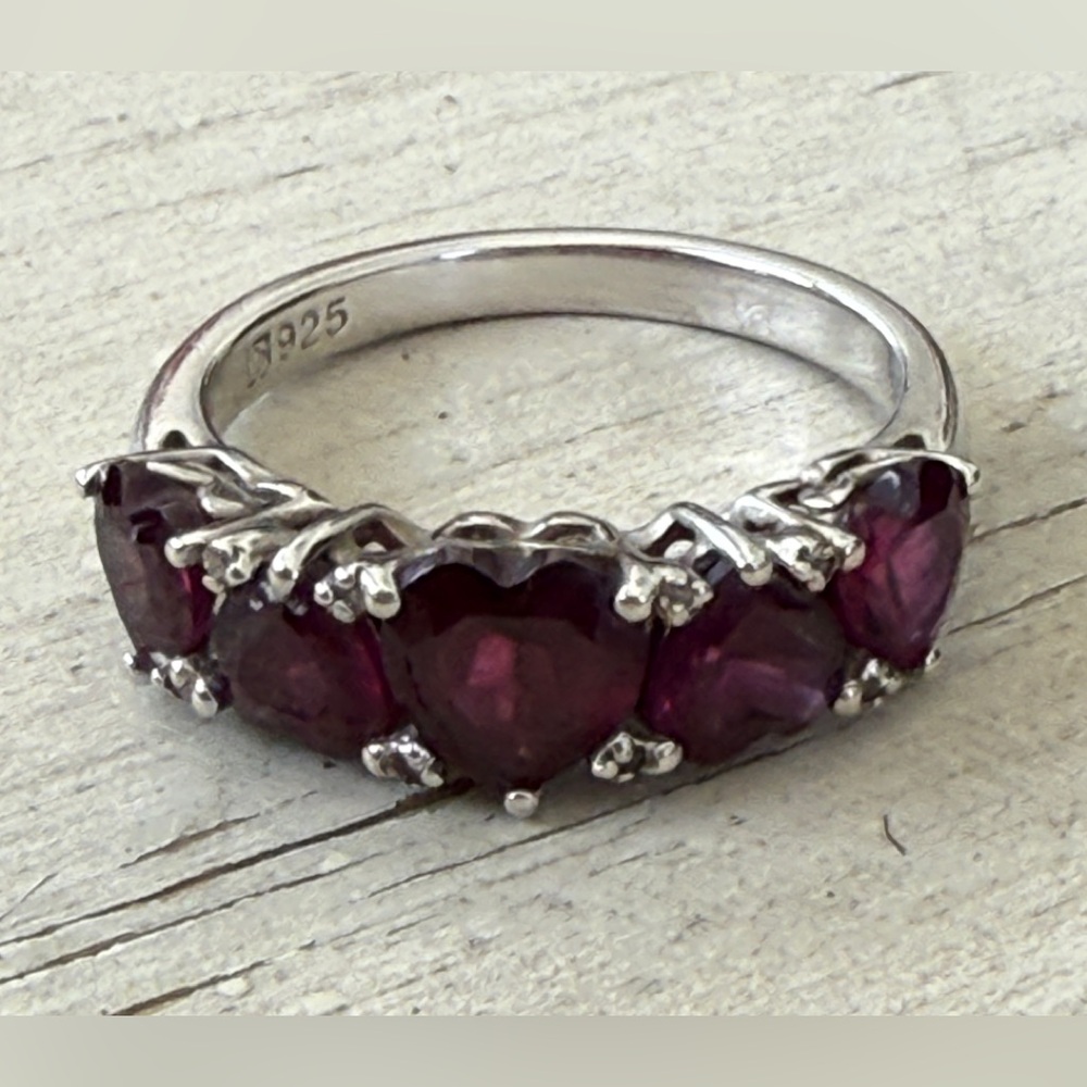 Garnet Sterling Heart Ring